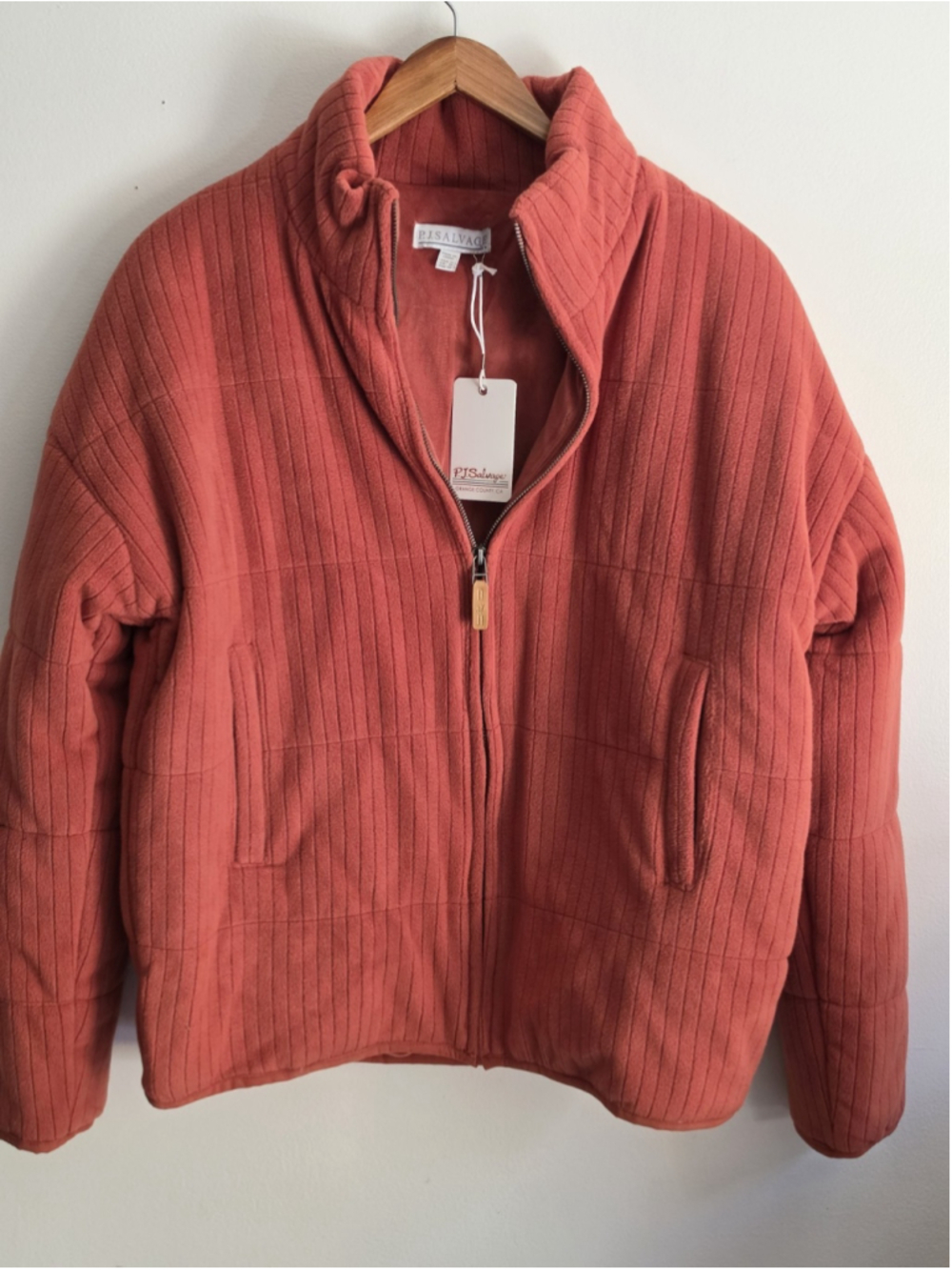 NWT PJ Salvage Stay Cozy Microfiber Jacket Rust Quilted Full Zip M Cabincore